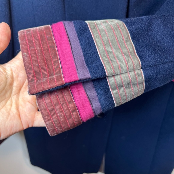 Boden Limited Edition Wool Cashmere Pea Coat Navy Blue Magenta Lined Pockets  8R - Picture 5 of 16